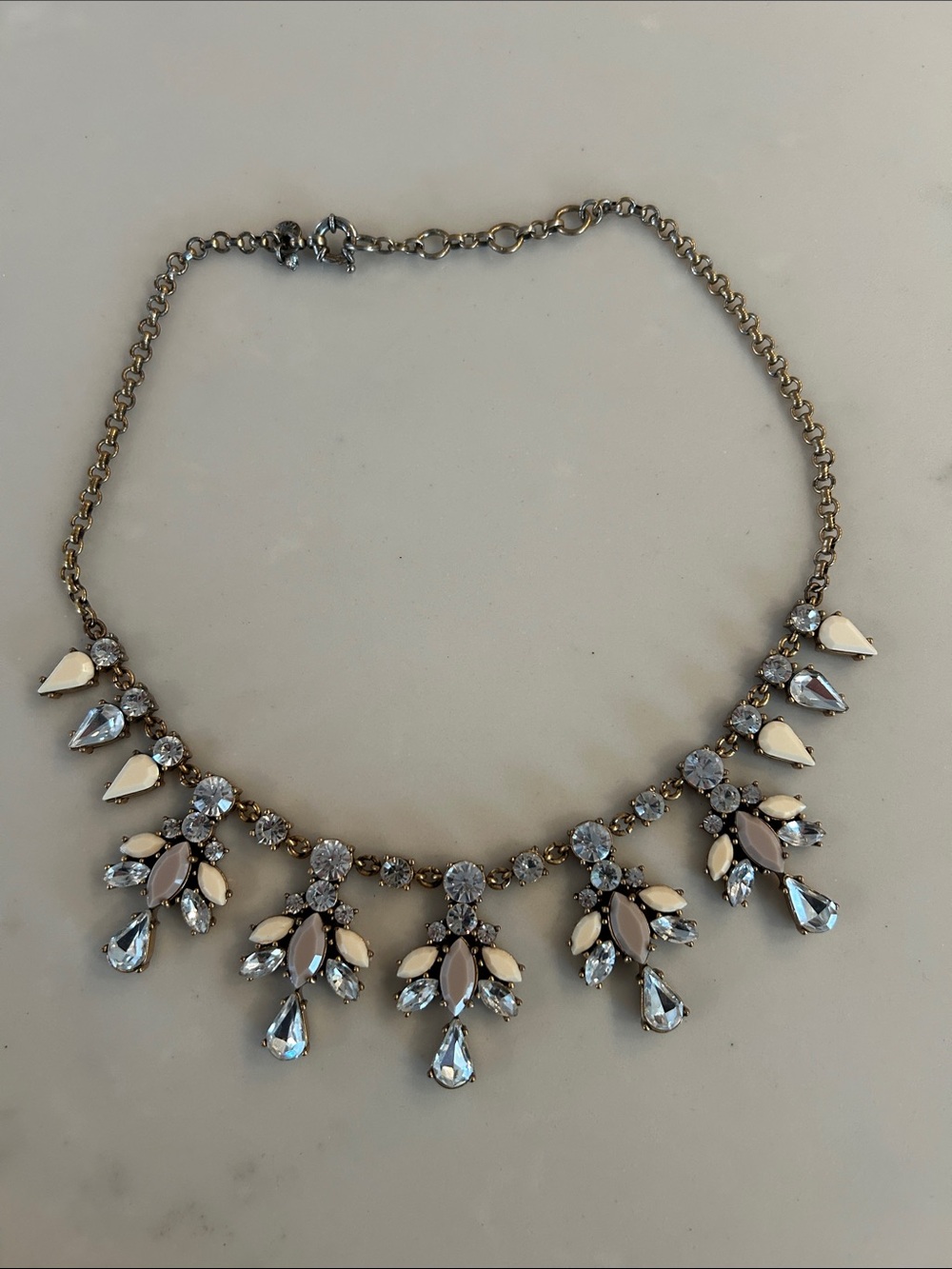 J. Crew Gold Tone Necklace with Clear Crystals and Cream Accents